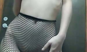 With fishnet tights