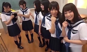 Hot Japanese babyhood in school uniforms in hot bring about front