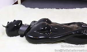 Cute Asian girl, Latex unarmed bag coupled with mask, breathplay