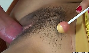 Lollipop teen takes a lacklustre boner up her Thai twat