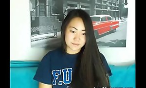 Cute Asian pamper gets naked on webcam