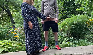 Mommy MILF helps her stepson pee outside and pee standing yourselves