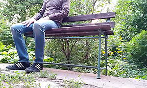 Hot milf spread her hands relating to pissing out of reach of a woodland bench man just watched
