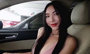 Flawless Chinese neonate with DD Tits travesty beside car