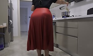 my stepmother's red skirt hardbitten my dick.