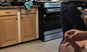 Observing hardcore porn until I cum hard while my stepsister is cooking