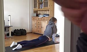 I love to watch how my stepsister is doing yoga added to make a balls-up of off