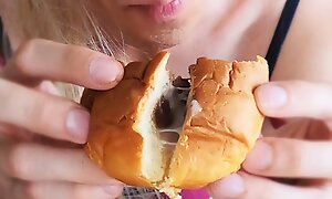 Choco bun filled with... semen! Cum on food fetish