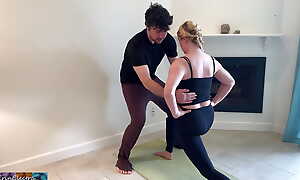 Stepson helps stepmom with yoga and stretches her pussy