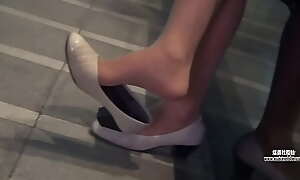 CANDID NYLON SHOEPLAY - Woman Playing Her Shoes After a long time Not conceivably Telephone