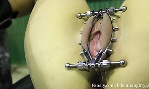 He puts a labia clamp in my pussy and plays with it. I's winter, I'm wretchedness the bare ( BdsmNaughtyGirl )