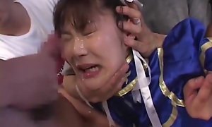 Chun-Li Cosplay Japanese Babe groped in huge bukkake gangbang