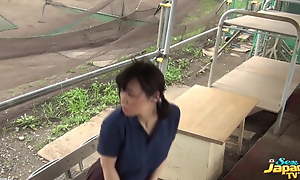 Japanese girl humping on the bench