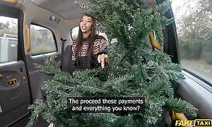 Feigning Taxi Micro Asian Lia Lin hot POV blowjob and hardcore sex just about her Christmas jumper