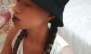 Asian Tik Tok bitch gets racy irritant making out and full asshole of cum