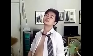 Cute Chinese Twink Strips Down plus Cums