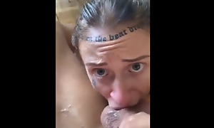 Tattoo amateur sloppy choking with an increment of deep-throat blowjob