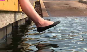 Crystal's sinister ballet flats, shoeplay, barefoot, bedraggled